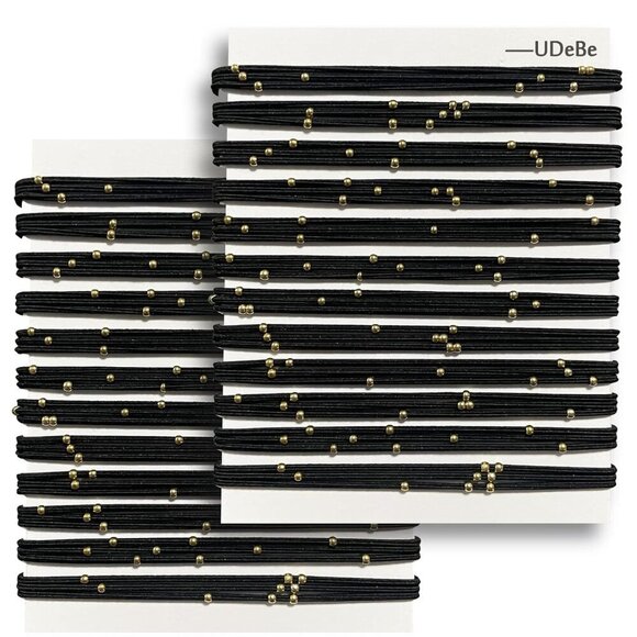 Hair Ties Rubber Beaded Elastic Black 24 Pack for Thick Hair Elegant